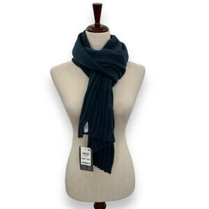 NEW On 34th Wide Ribbed Solid Knit Scarf Navy Blue Winter Wrap Textured Neutral